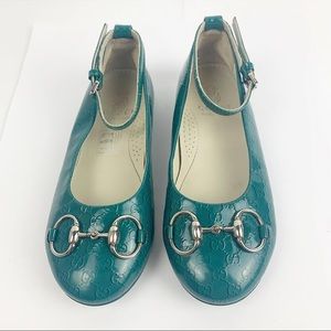 Gucci kids emerald ankle strap flat